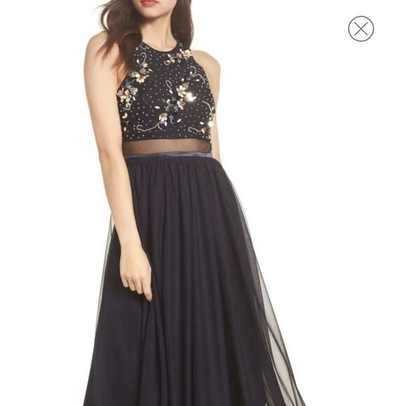 Sequin Hearts Sleeveless Embellished A-Line Gown-NAVY-7 - Picture 3 of 11